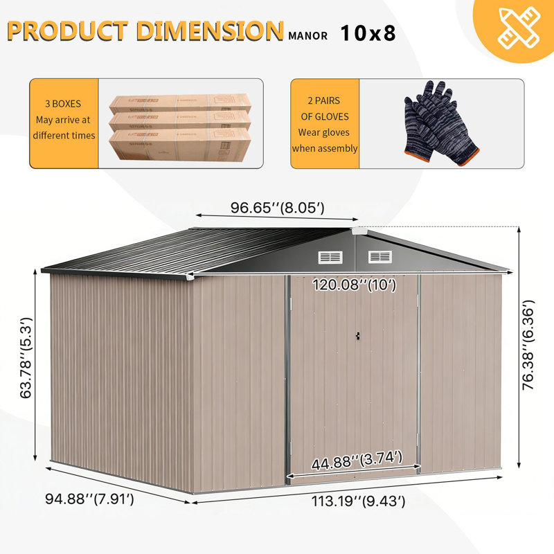 JolyDale 10 ft. W x 8 ft. D Metal Lean-to Storage Shed with Metal